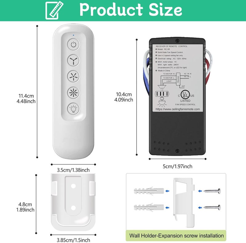 Prichor Universal Ceiling Fan Remote Control Kit for Replaced, Replacement for Harbor Breeze Hampton Bay Litex, 3-Speed Light Dimmer, Suitable for Many Brands 99392 99770 99122 99600 - Image 5